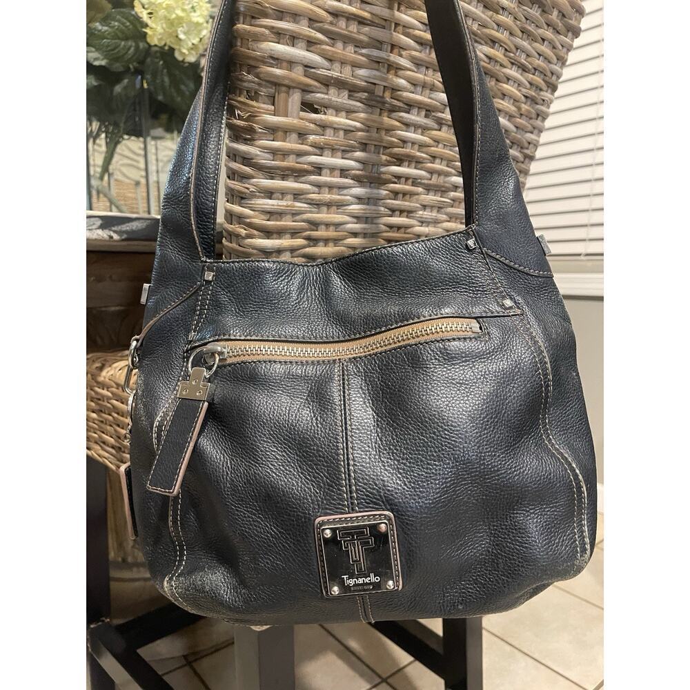 Vintage Tignanello Perfect 10 HmBag~Black Pebble Grain Leather Purse Handbag - Picture 9 of 9
